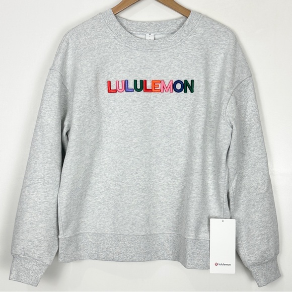 Lululemon Sweaters - NWT Lululemon Perfectly Oversized Fleece Crew Graphic Grey Size S LW3IL7S